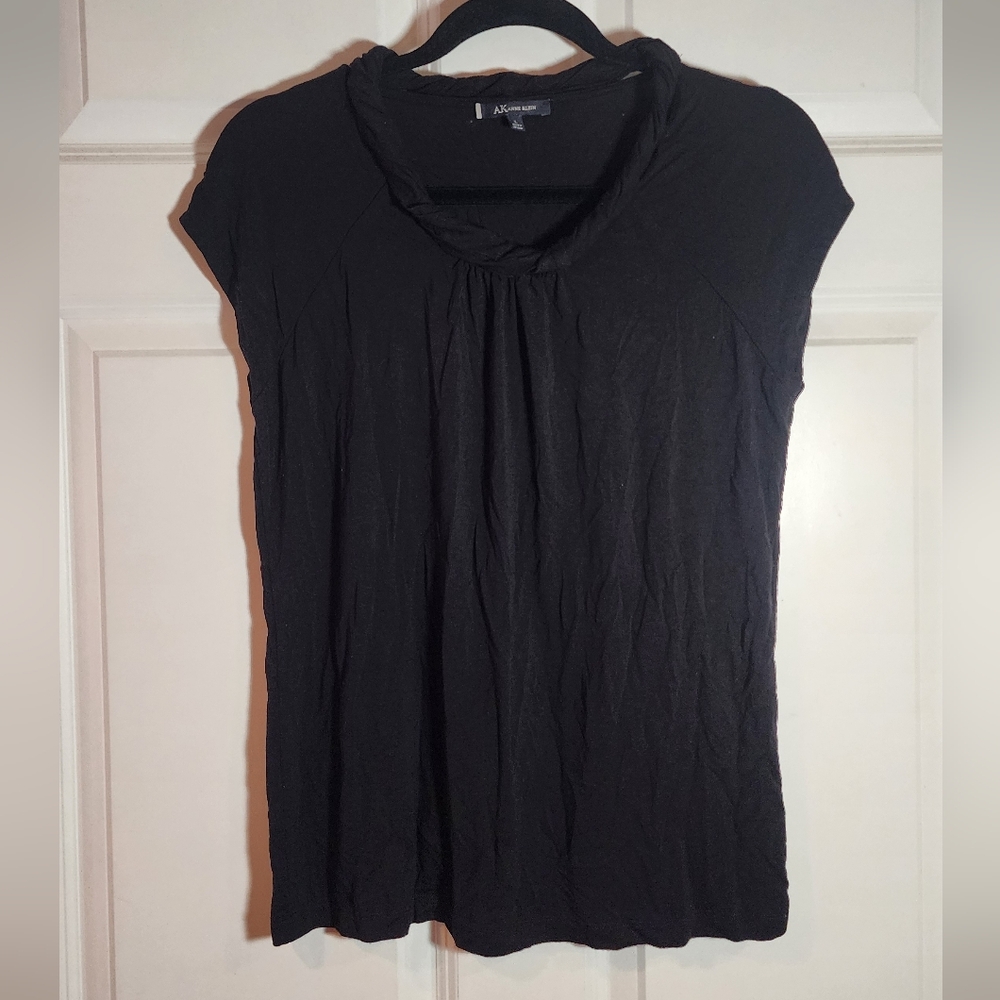 Anne Klein Black Women's Top Twist Neckline Large